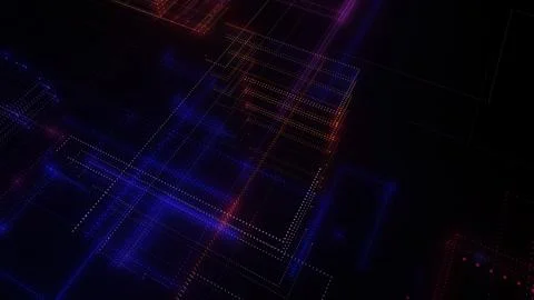 3D rendering of a digital neon mesh made of bright lines and dots Illustrazione stock