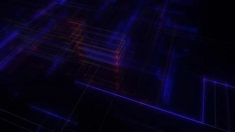 3D rendering of a digital neon mesh made of bright lines and dots Stock Illustration