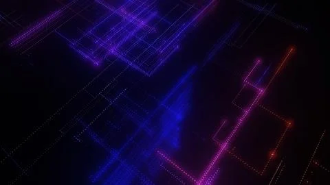 3D rendering of a digital neon mesh made of bright lines and dots Illustrazione stock