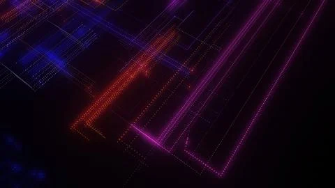 3D rendering of a digital neon mesh made of bright lines and dots Stock Illustration