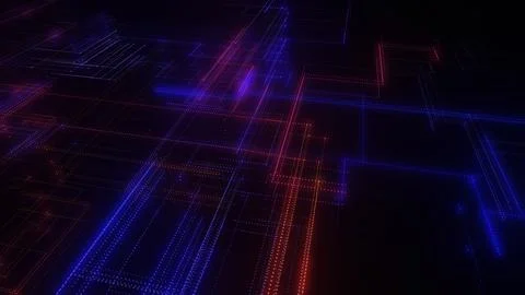 3D rendering of a digital neon mesh made of bright lines and dots Stock Illustration