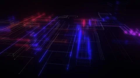 3D rendering of a digital neon mesh made of bright lines and dots Stock Illustration