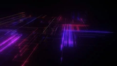 3D rendering of a digital neon mesh made of bright lines and dots Illustrazione stock