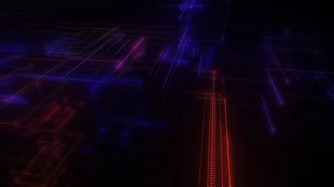 3D rendering of a digital neon mesh made of bright lines and dots Stock Illustration