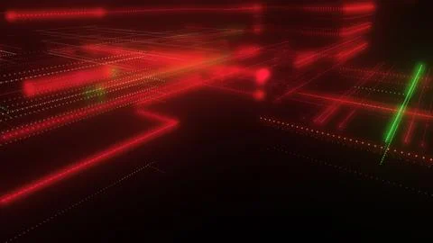 3D rendering of a digital neon mesh made of bright lines and dots 库存插图