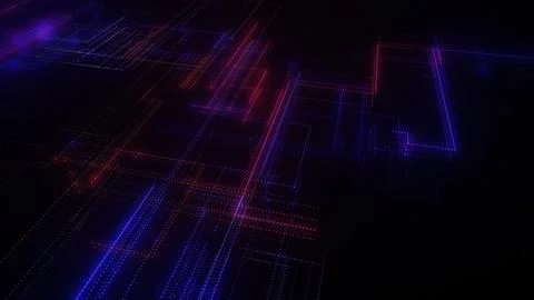 3D rendering of a digital neon mesh made of bright lines and dots Illustrazione stock