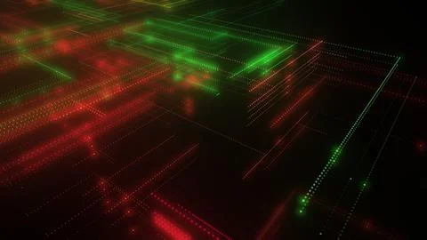 3D rendering of a digital neon mesh made of bright lines and dots Stock Illustration