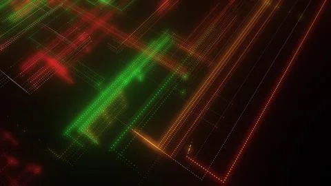 3D rendering of a digital neon mesh made of bright lines and dots Stock Illustration