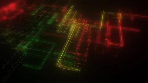 3D rendering of a digital neon mesh made of bright lines and dots Stock Illustration