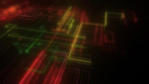 3D rendering of a digital neon mesh made of bright lines and dots Illustrazione stock