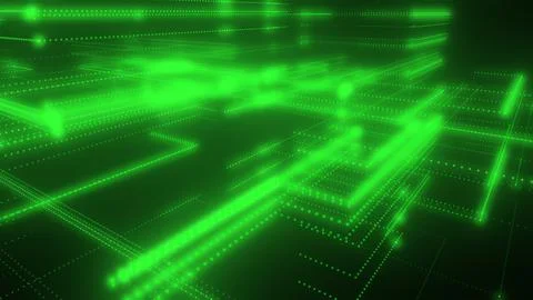 3D rendering of a digital neon mesh made of bright lines and dots Stock Illustration