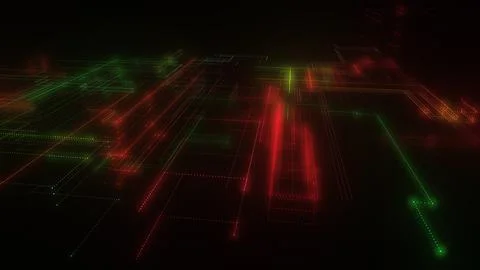 3D rendering of a digital neon mesh made of bright lines and dots Illustrazione stock