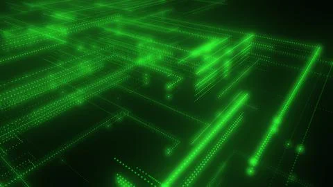 3D rendering of a digital neon mesh made of bright lines and dots Stock Illustration