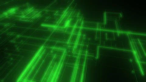 3D rendering of a digital neon mesh made of bright lines and dots Illustrazione stock