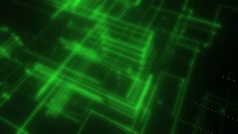 3D rendering of a digital neon mesh made of bright lines and dots Illustrazione stock