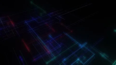 3D rendering of a digital neon mesh made of bright lines and dots Stock Illustration