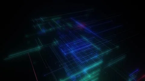 3D rendering of a digital neon mesh made of bright lines and dots Illustrazione stock