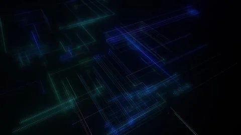 3D rendering of a digital neon mesh made of bright lines and dots Stock Illustration