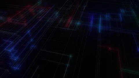 3D rendering of a digital neon mesh made of bright lines and dots Illustrazione stock