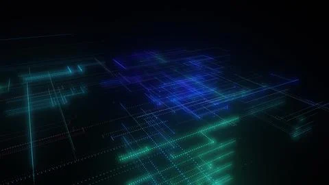 3D rendering of a digital neon mesh made of bright lines and dots Illustrazione stock