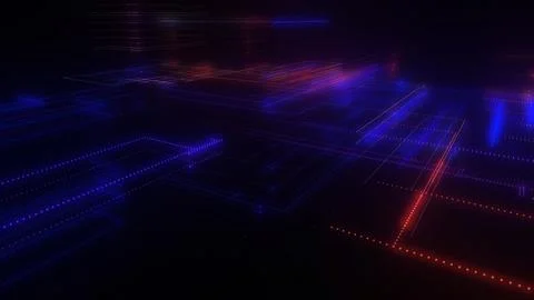 3D rendering of a digital neon mesh made of bright lines and dots Illustrazione stock