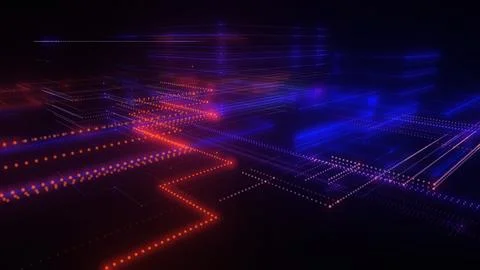 3D rendering of a digital neon mesh made of bright lines and dots 스톡 일러스트