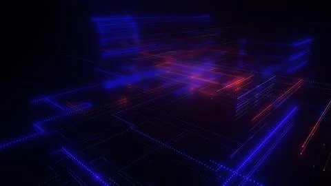 3D rendering of a digital neon mesh made of bright lines and dots Stock Illustration