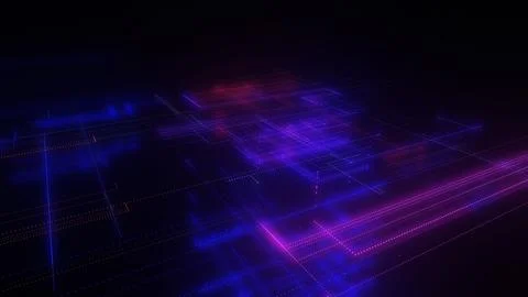 3D rendering of a digital neon mesh made of bright lines and dots Illustrazione stock