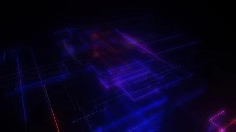 3D rendering of a digital neon mesh made of bright lines and dots Illustrazione stock