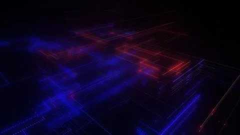 3D rendering of a digital neon mesh made of bright lines and dots Illustrazione stock