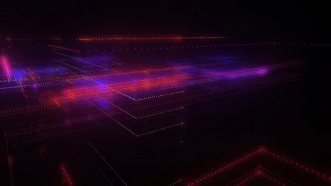 3D rendering of a digital neon mesh made of bright lines and dots Illustrazione stock