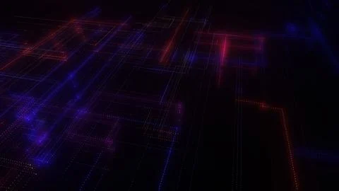 3D rendering of a digital neon mesh made of bright lines and dots Illustrazione stock