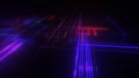 3D rendering of a digital neon mesh made of bright lines and dots Stock Illustration