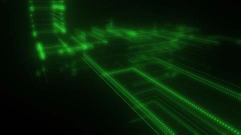 3D rendering of a digital neon mesh made of bright lines and dots Stock Illustration
