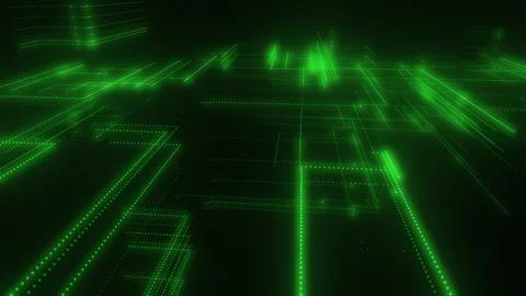 3D rendering of a digital neon mesh made of bright lines and dots Illustrazione stock