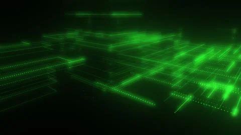 3D rendering of a digital neon mesh made of bright lines and dots Illustrazione stock