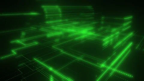 3D rendering of a digital neon mesh made of bright lines and dots Illustrazione stock