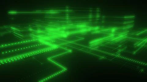 3D rendering of a digital neon mesh made of bright lines and dots Illustrazione stock