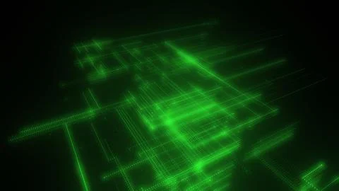 3D rendering of a digital neon mesh made of bright lines and dots Stock-Illustration