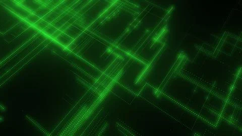 3D rendering of a digital neon mesh made of bright lines and dots Illustrazione stock