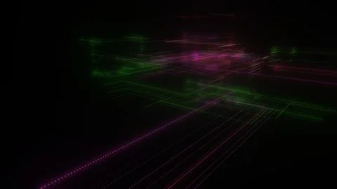 3D rendering of a digital neon mesh made of bright lines and dots Illustrazione stock