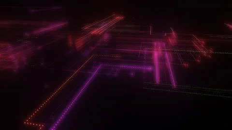 3D rendering of a digital neon mesh made of bright lines and dots Stock Illustration