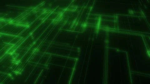 3D rendering of a digital neon mesh made of bright lines and dots Illustrazione stock
