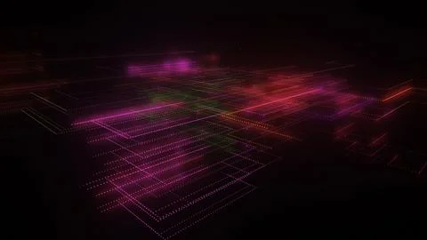 3D rendering of a digital neon mesh made of bright lines and dots 스톡 일러스트
