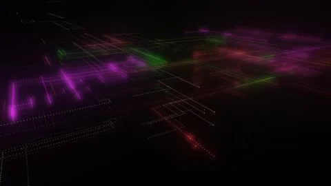 3D rendering of a digital neon mesh made of bright lines and dots Stock Illustration