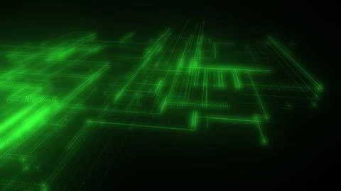 3D rendering of a digital neon mesh made of bright lines and dots Illustrazione stock