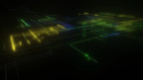 3D rendering of a digital neon mesh made of bright lines and dots Illustrazione stock