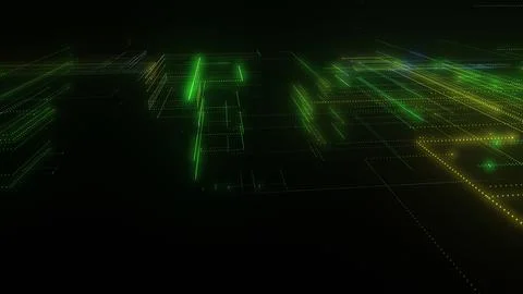 3D rendering of a digital neon mesh made of bright lines and dots Illustrazione stock