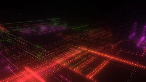 3D rendering of a digital neon mesh made of bright lines and dots 스톡 일러스트