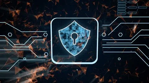 3d rendering digital padlock on abstract technology background photo. Stock Illustration